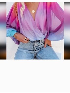 NWOT Sheer Ombre Wrap Blouse in Pink and Purple
